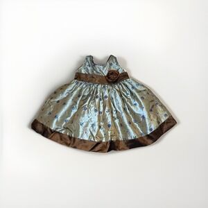 Good Girl USA Toddler Formal Dress Sz S Gray Blue Sequin Brown Trim Party
